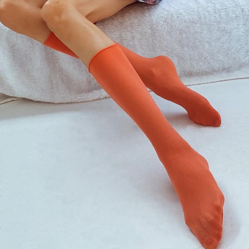 1/2 Pairs Girls Thin Socks Pack Harajuku Cute Long Frilly Socks Casual Soft Nylon High Elastic Solid White Purple Solid Color Stylish Casual Socks For Men And Women