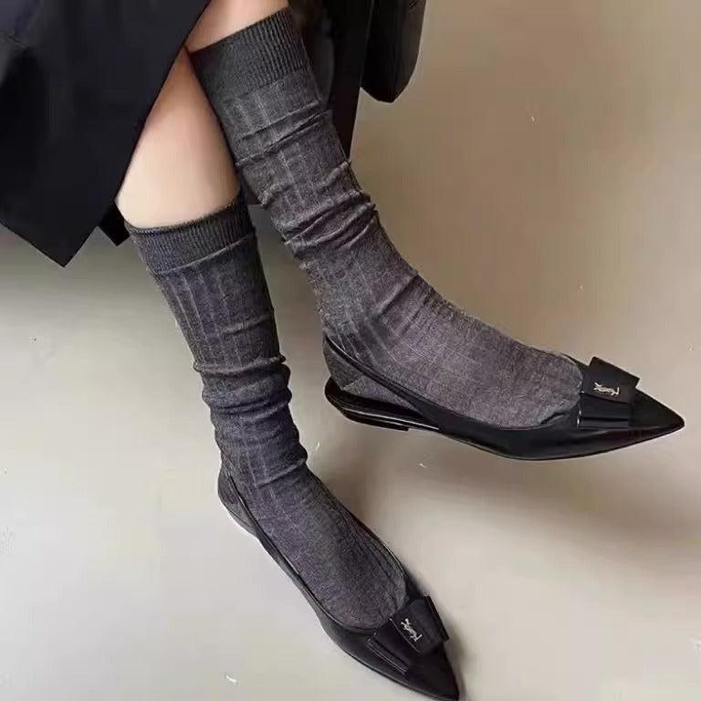 Fashion Show Thin High Socks Versatile See-through Calf Stack Socks Breathable Cotton