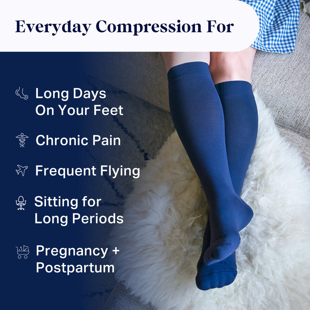 Knee-High Compression Socks - 3 Pack Solids Black/Rose/White