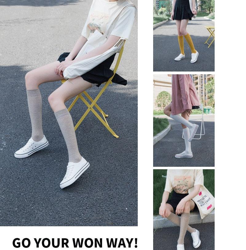 New Fashion Cotton Ladies Knee High Solid Color Socks Student Socks School Party Street Wear Dancing Socks High Quality Cotton Knee High Socks For Women