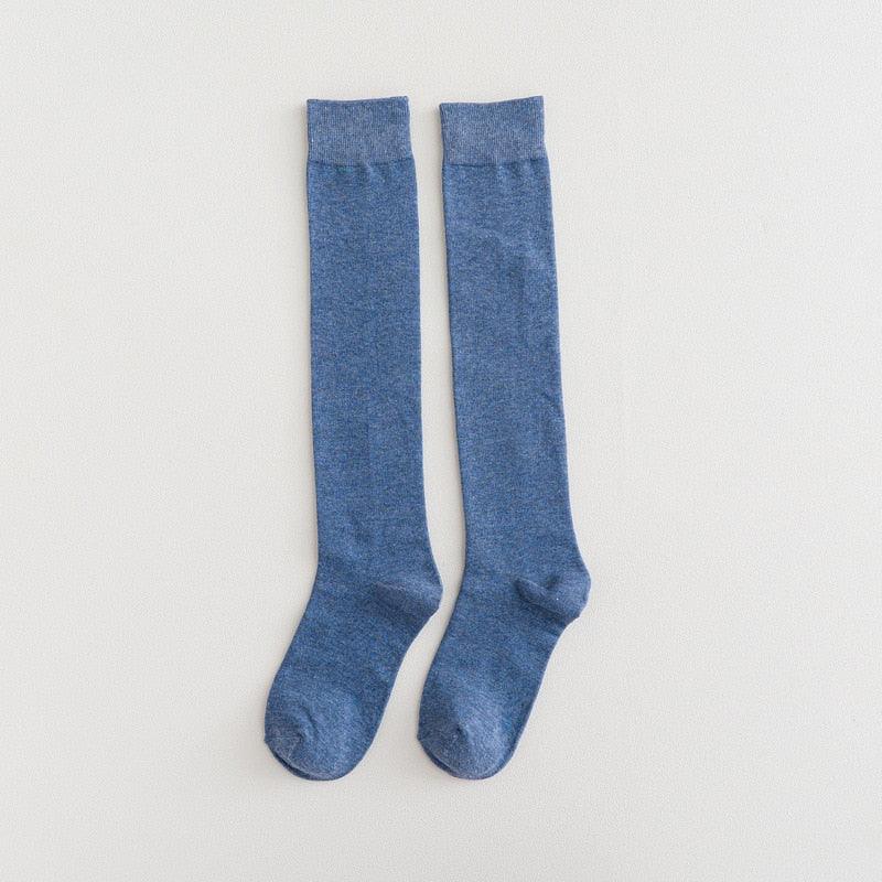 New Fashion Cotton Ladies Knee High Solid Color Socks Student Socks School Party Street Wear Dancing Socks High Quality Cotton Knee High Socks For Women