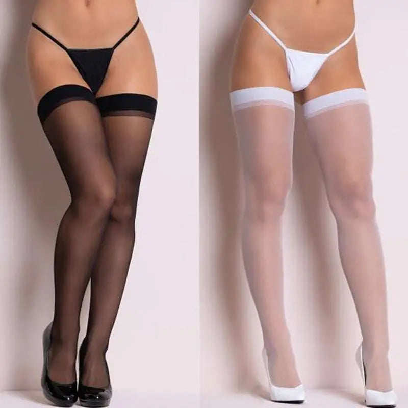 Sheer High Knee High Socks with Opaque Elastic Bands